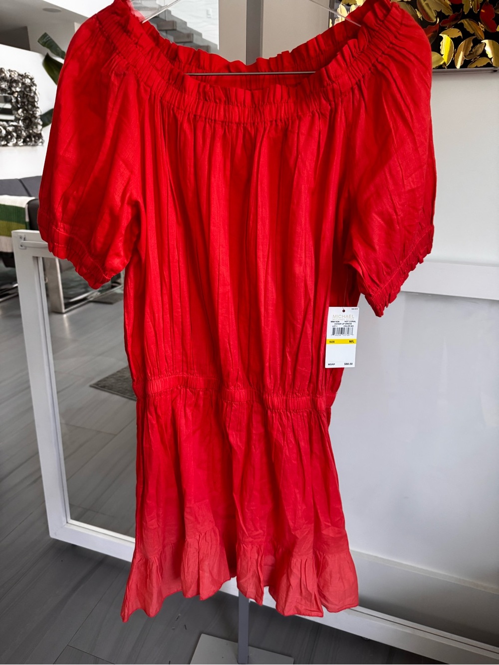 Michael Kors Off-the-Shoulder Tunic Beach Swimwear Cover-Up Dress NWT $88 Sz M/L